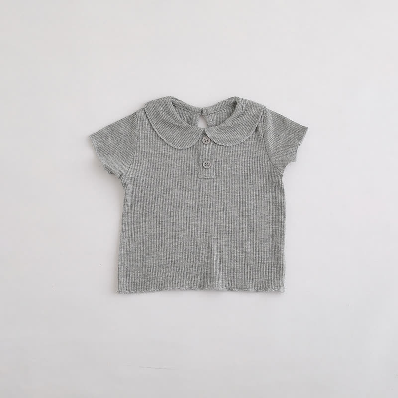 ベビー・幼児用女の子向け無地リブ編みピーターパンカラーTシャツ - グレー - 3～4歳 - image 6