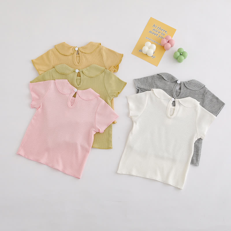 ベビー・幼児用女の子向け無地リブ編みピーターパンカラーTシャツ - image 8