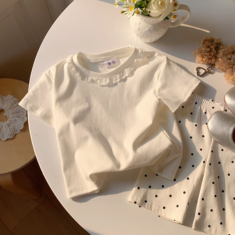 幼児・女の子用 無地 レース襟 夏用Tシャツ - 白 - 10-11歳 - image 2
