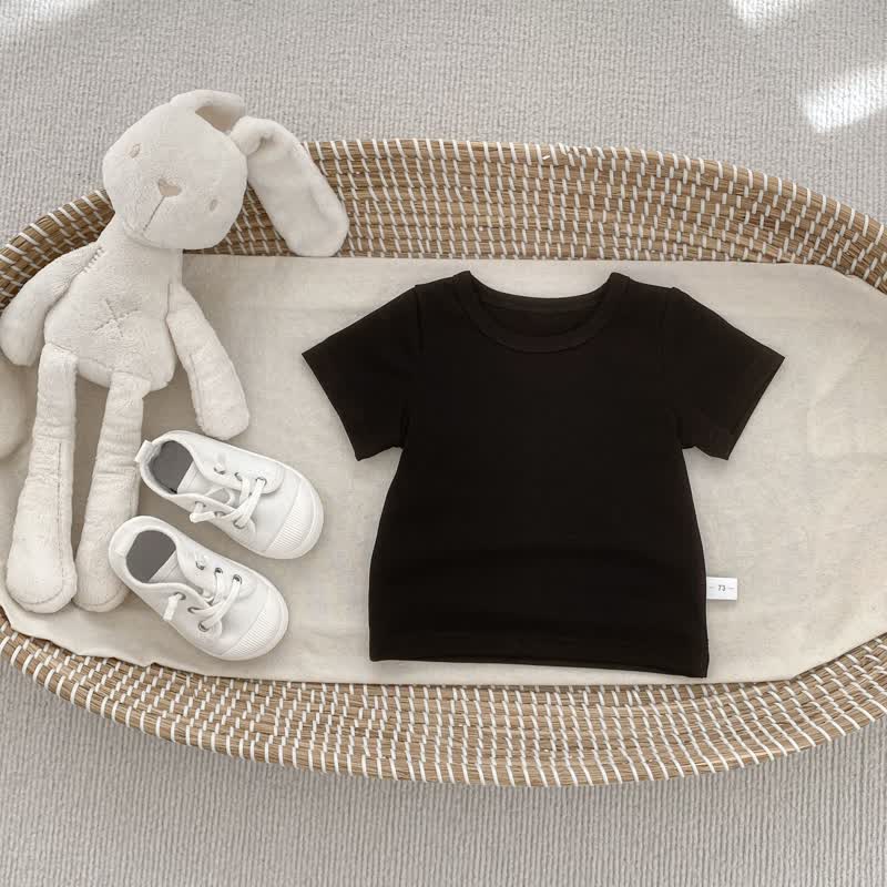 幼児用無地ソフトクルーネックTシャツ - 黒 - 4～5歳 - image 4