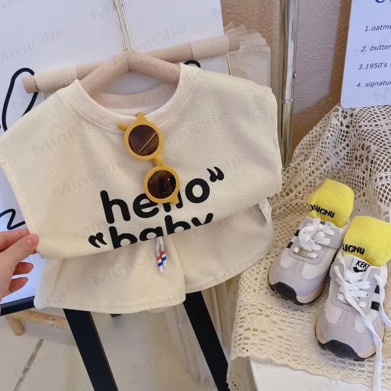 ベビー・幼児用ワッフルニットラウンジTシャツ＆ショートパンツ2点セット - 黄色 - 6～7歳 - image 4