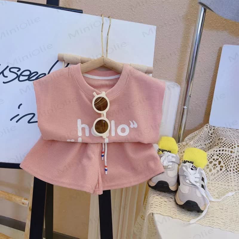 ベビー・幼児用ワッフルニットラウンジTシャツ＆ショートパンツ2点セット - ピンク - 6～7歳 - image 5