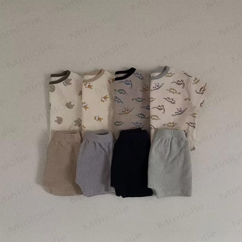ベビー・幼児用コットン製アニマルプリントTシャツ＆ショートパンツ2点セット - image 1