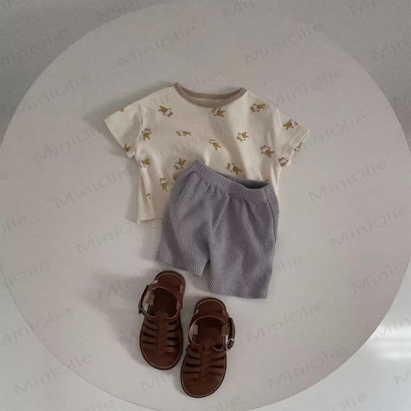 ベビー・幼児用コットン製アニマルプリントTシャツ＆ショートパンツ2点セット - 紫 - 4～5歳 - image 3