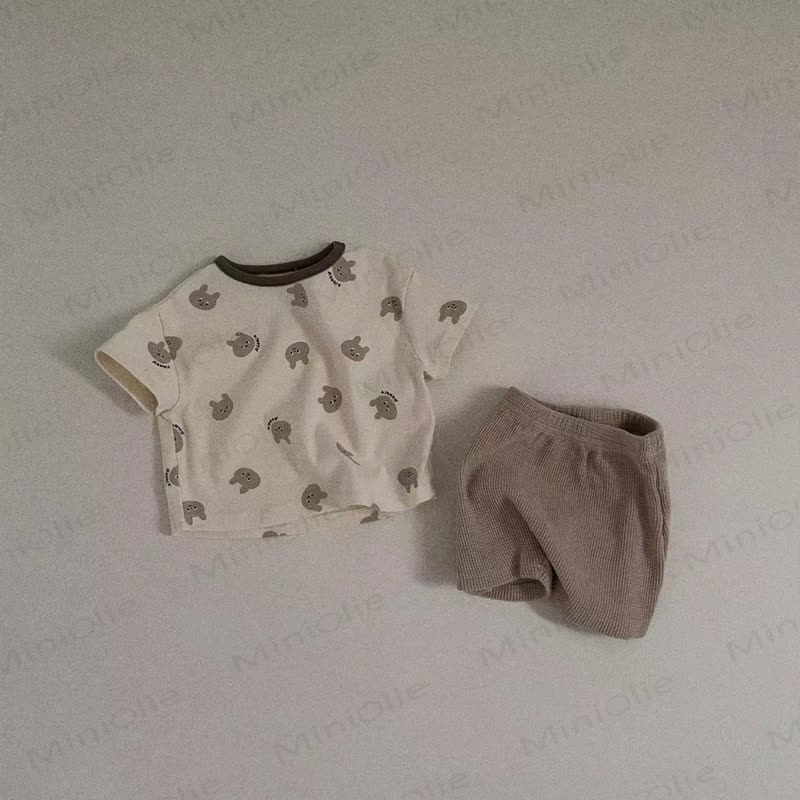 ベビー・幼児用コットン製アニマルプリントTシャツ＆ショートパンツ2点セット - コーヒー - 4～5歳 - image 2