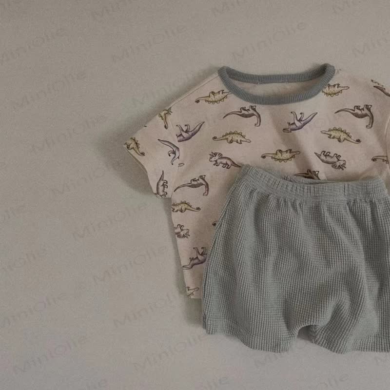 ベビー・幼児用コットン製アニマルプリントTシャツ＆ショートパンツ2点セット - 緑 - 4～5歳 - image 5