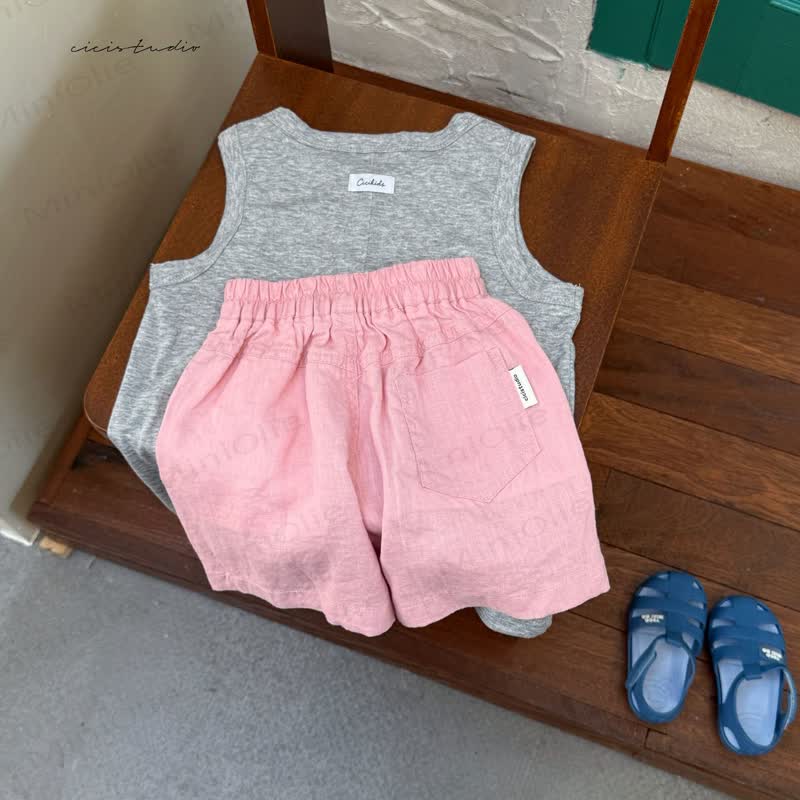幼児・子供用 無地 リネン ゴムウエスト ショートパンツまたはアウター トップス - ピンクのショートパンツ - 10-11歳 - image 3
