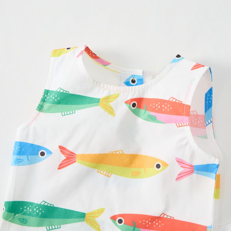 ベビー・幼児用 魚柄 ホワイト ノースリーブ ツーピースセット - image 4