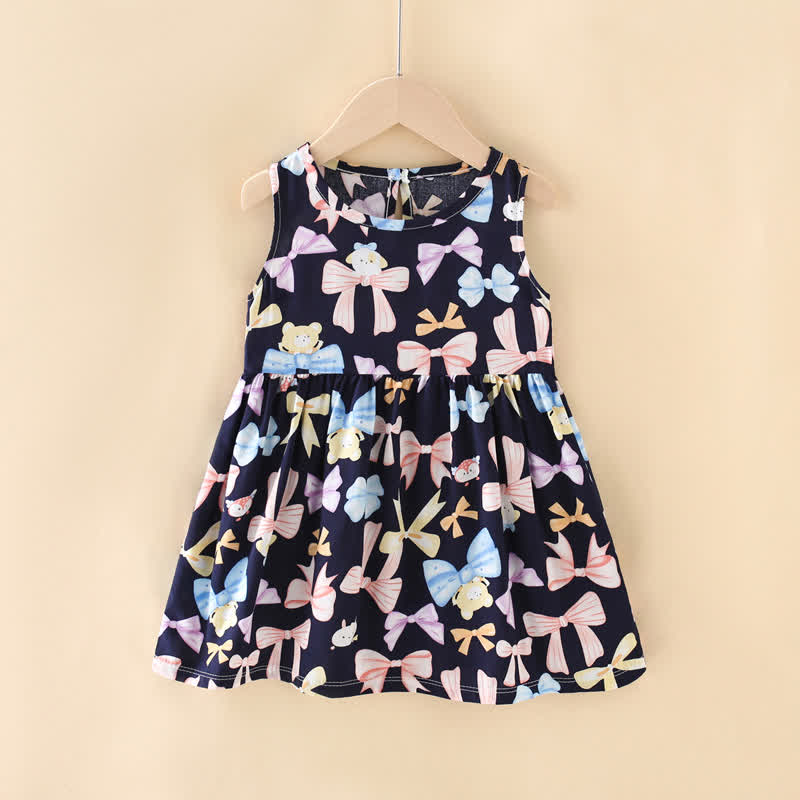 幼児用女の子向け花柄/アニマル柄サマーDress - ネイビーボウ - 10-11歳 - image 2