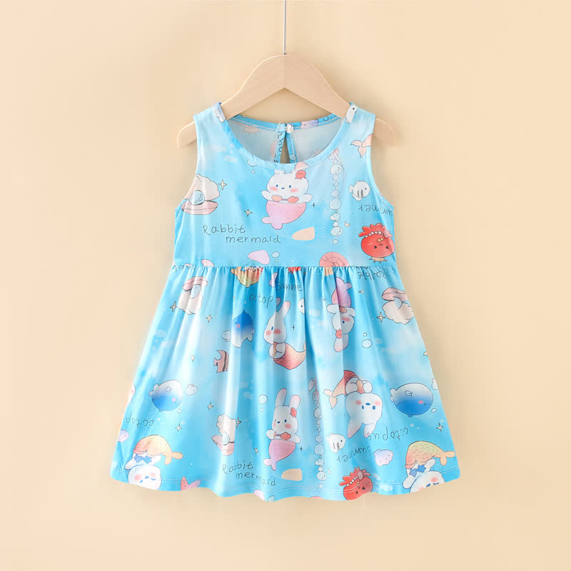 幼児用女の子向け花柄/アニマル柄サマーDress - ブルーラビット - 10-11歳 - image 8