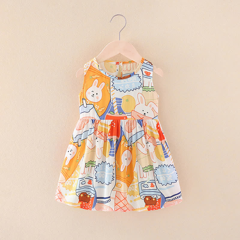 幼児用女の子向け花柄/アニマル柄サマーDress - ベージュのウサギ - 10-11歳 - image 29