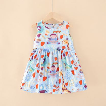 幼児用女の子向け花柄/アニマル柄サマーDress - 青い動物たち - 10-11歳 - image 32
