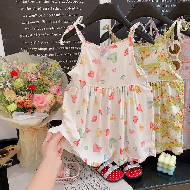 幼児用女の子向け花柄スパゲッティストラップDress - ホワイトハート - 10-11歳 - image 2