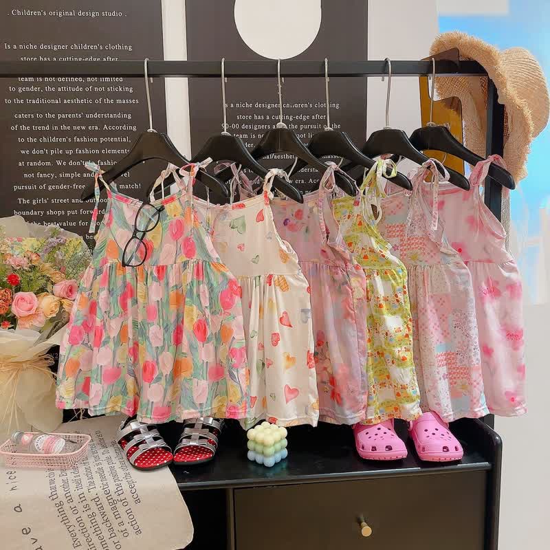 幼児用女の子向け花柄スパゲッティストラップDress - image 1
