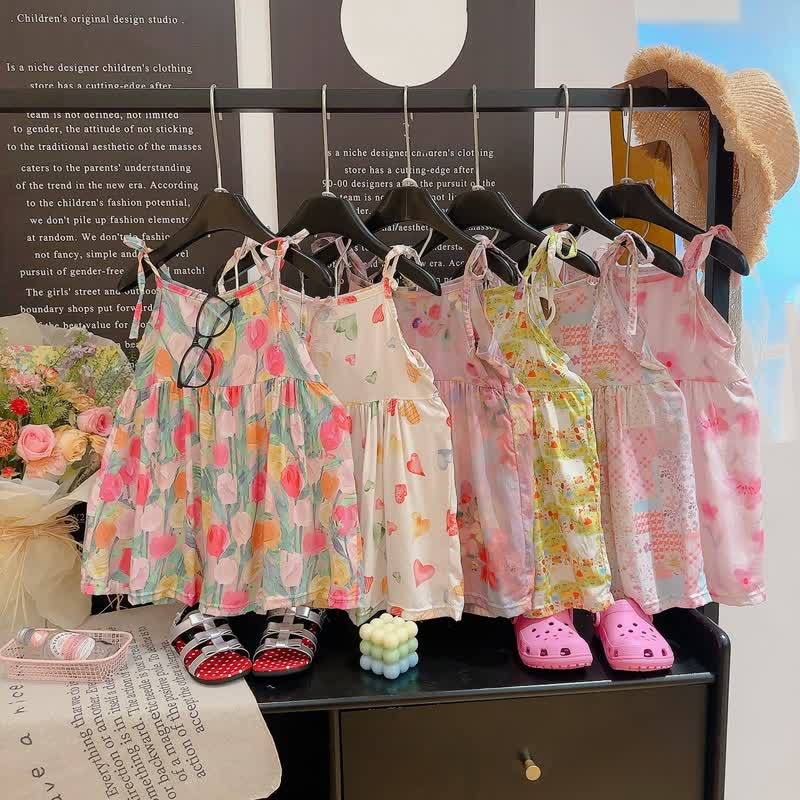 幼児用女の子向け花柄スパゲッティストラップDress - image 1