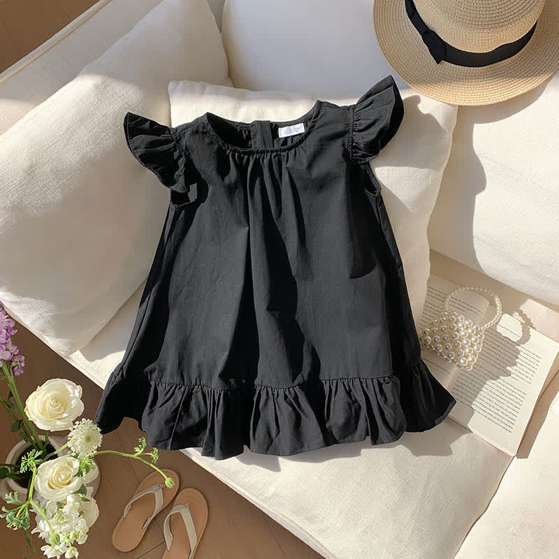 幼児用女の子向け無地フリル袖Dress - 黒 - 8-9T - image 2