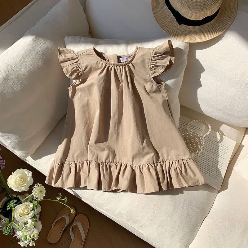 幼児用女の子向け無地フリル袖Dress - カーキ - 8-9T - image 3