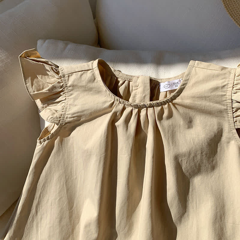 幼児用女の子向け無地フリル袖Dress - image 7