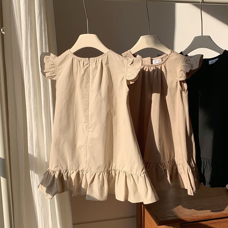 幼児用女の子向け無地フリル袖Dress - image 5