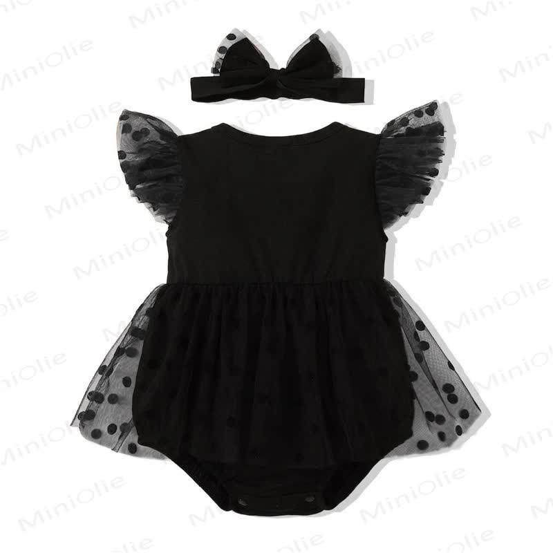 ベビー用黒ドットチュールボディスーツ（ヘッドバンド付き） - image 5