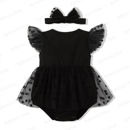 ベビー用黒ドットチュールボディスーツ（ヘッドバンド付き） - image 5