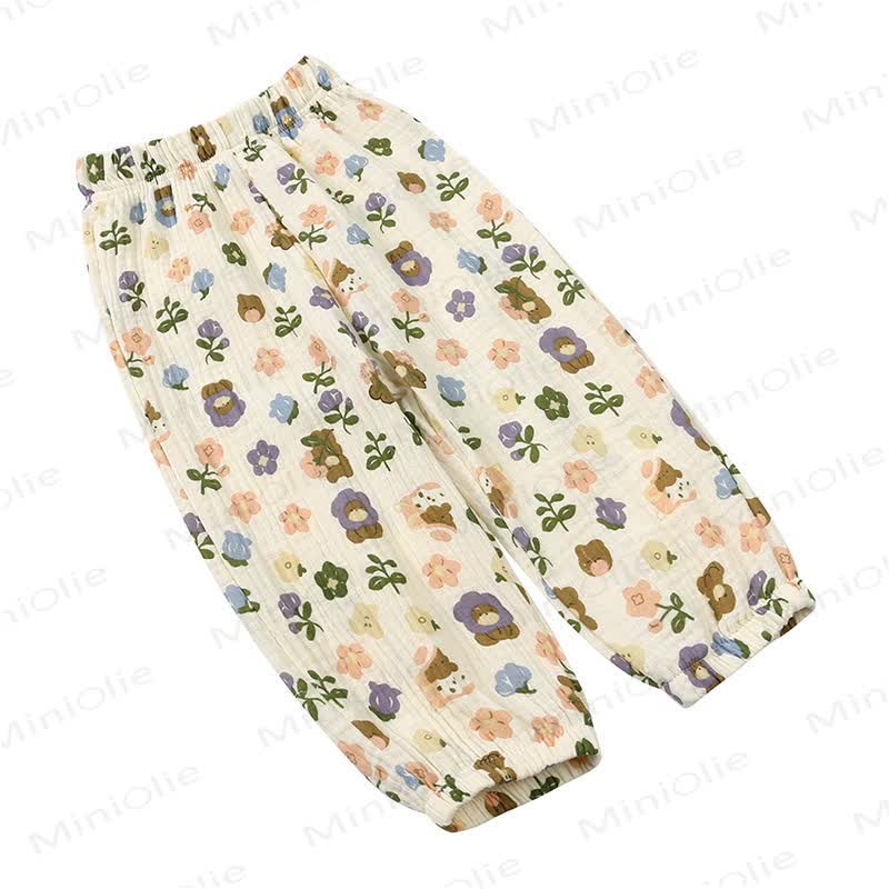キッズテイルズ幼児用花柄コットンバルーンパンツ - ベージュの花のクマ - 8-9T - image 12