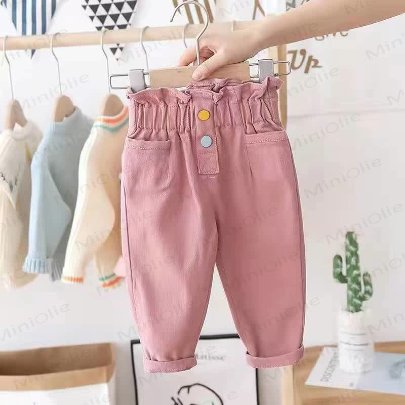 幼児用女の子向けソフトコットンハイウエストカジュアルパンツ - ピンク - 6～7歳 - image 2
