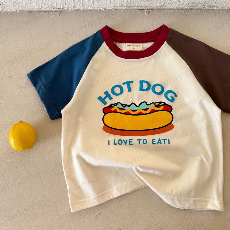 幼児用コットン製フードプリントカラーブロックTシャツ - 白 - 8-9T - image 3