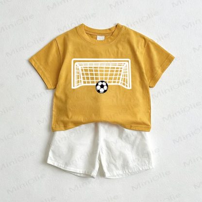 ベビー用サッカーネットTシャツ＆ショーツ2点セット - 黄色と白 - 3～5歳 - image 1