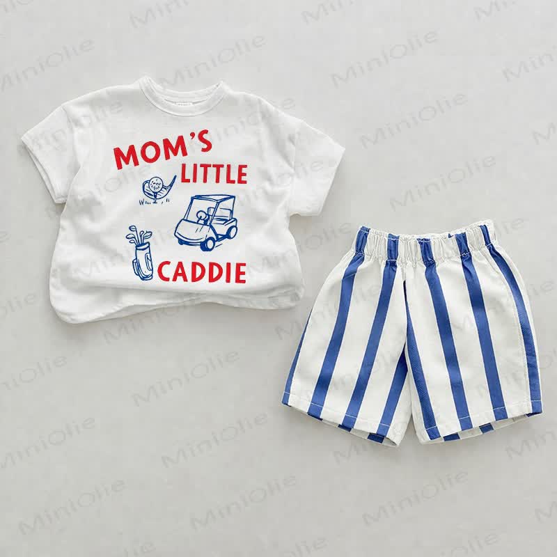  MOM'S LITTLE CADDIEベビーブルー縦ストライプ ツーピース ショートパンツセット - ホワイト＆ブルー - 2～3歳 - image 1