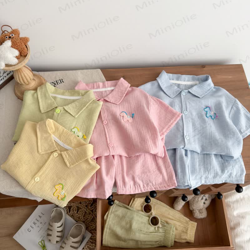 幼児用リネンポロシャツとショートパンツのツーピースセット - ベージュ - 10-11歳 - image 1