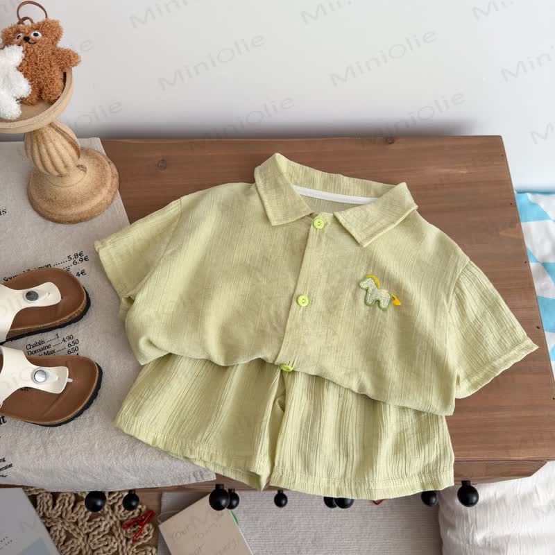 幼児用リネンポロシャツとショートパンツのツーピースセット - image 3