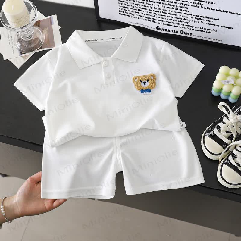 赤ちゃん・幼児用クマの刺繍入りポロシャツとショートパンツの2点セット - 白 - 6～7歳 - image 2