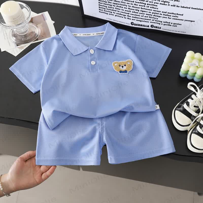 赤ちゃん・幼児用クマの刺繍入りポロシャツとショートパンツの2点セット - 青 - 6～7歳 - image 4