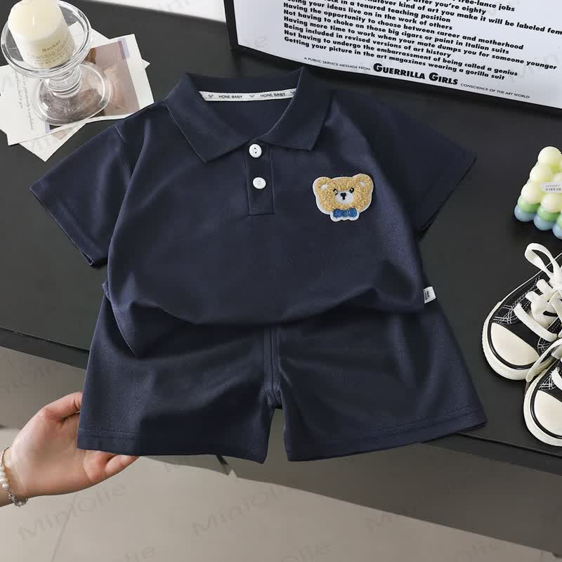 赤ちゃん・幼児用クマの刺繍入りポロシャツとショートパンツの2点セット - 海軍 - 6～7歳 - image 5