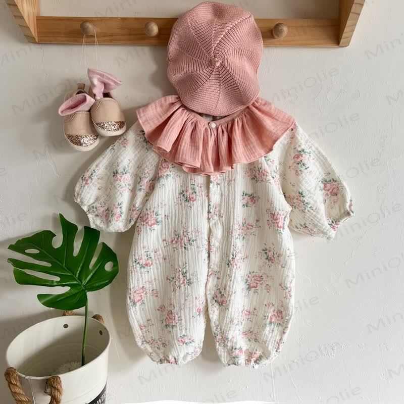 ベビーガールズ ヴィンテージフローラルプリント フリルカラーロンパース - ピンク - 18～24ヶ月 - image 2