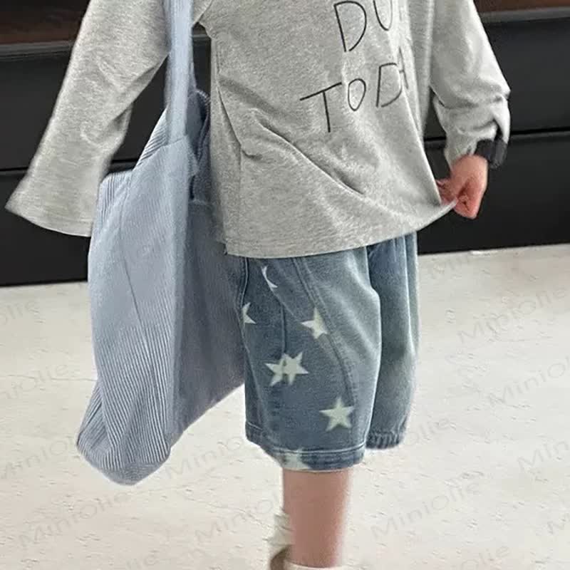 幼児男の子用 星柄パッチ付き ウォッシュドデニム無地ブルーショートパンツ - image 3