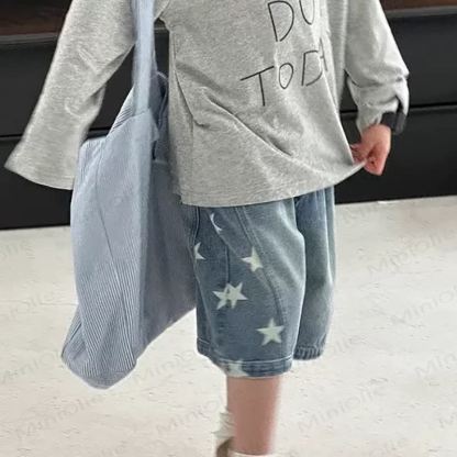幼児男の子用 星柄パッチ付き ウォッシュドデニム無地ブルーショートパンツ - image 3