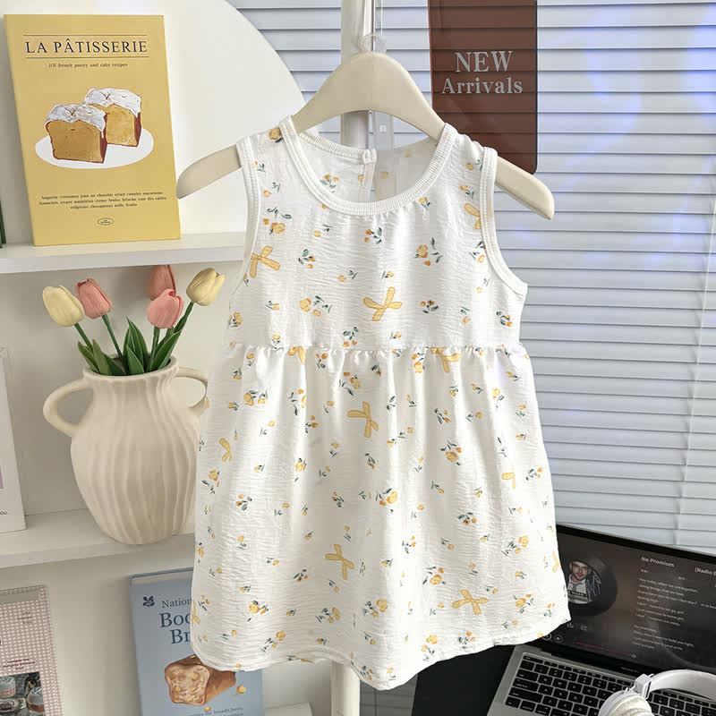 幼児用女の子リボン柄ノースリーブDress - 白 - 10-11歳 - image 2