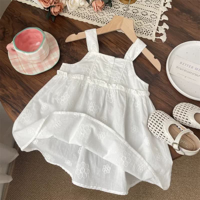 幼児用女の子向け白の夏用ノースリーブDress - 白い花 - 6～7歳 - image 3