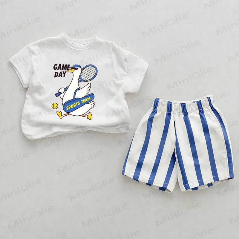 GAME DAY SPORT TEAMベビーグースプリント ブルー 縦ストライプ 2ピース ショーツセット - ホワイト＆ブルー - 2～3歳 - image 1