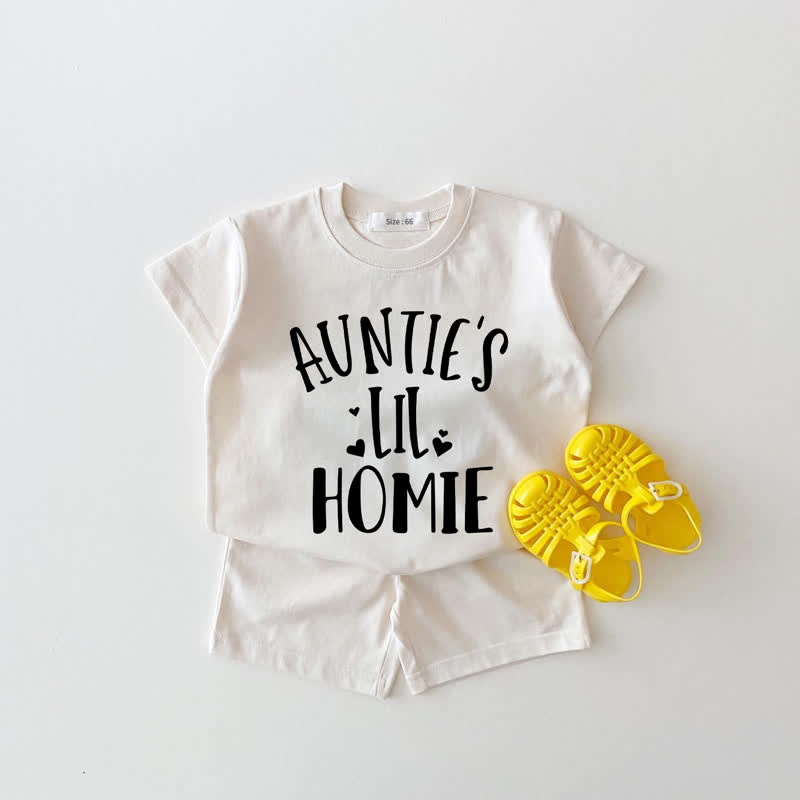 AUNTIE'S LIL HOMIEベビー用ホワイトTシャツ＆ショートパンツ 2点セット - 白 - 18～24ヶ月 - image 1