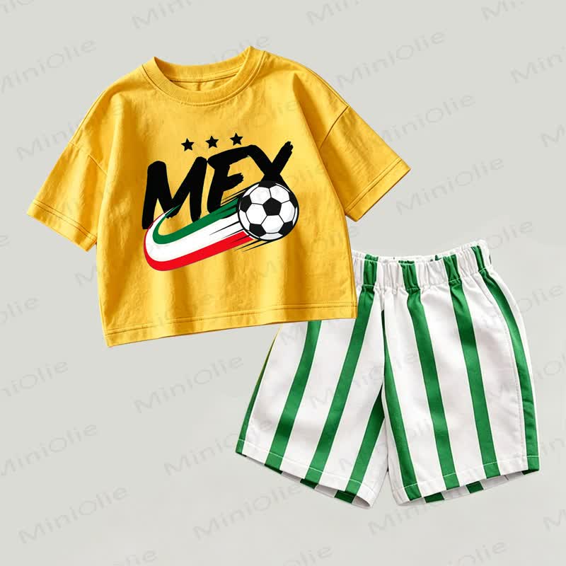 MAXベビー イエロー＆グリーン フットボール柄トップスとストライプ柄ショートパンツ 2点セット - 黄色と緑 - 2～3歳 - image 1