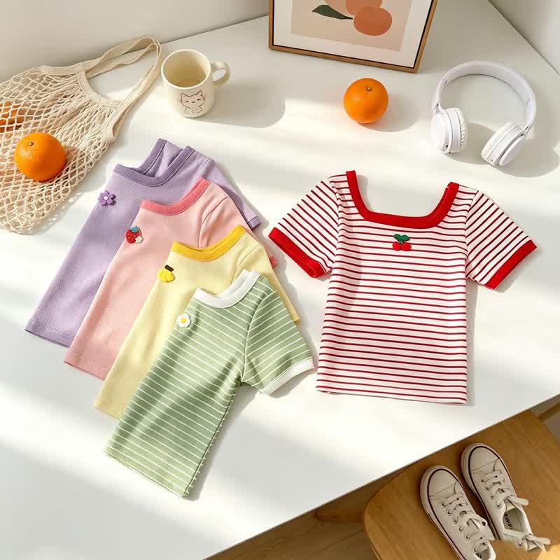 幼児・女の子用 花柄/フルーツ柄パッチTシャツ - image 1