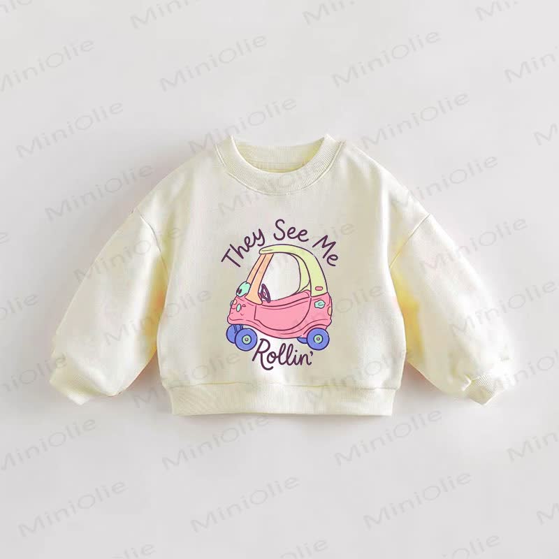 THEY SEE ME ROLLIN'ベビー幼児用車柄スウェットシャツ - クリーム - 3～5歳 - image 1