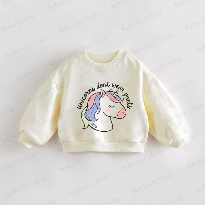 ユニコーンはズボンを履かない ベビーガールズ幼児用ユニコーンプリントスウェットシャツ - クリーム - 3～5歳 - image 1