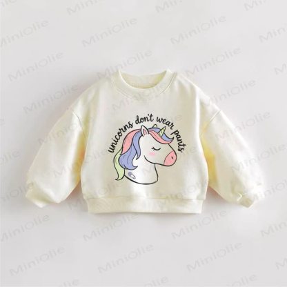 ユニコーンはズボンを履かない ベビーガールズ幼児用ユニコーンプリントスウェットシャツ - クリーム - 3～5歳 - image 1