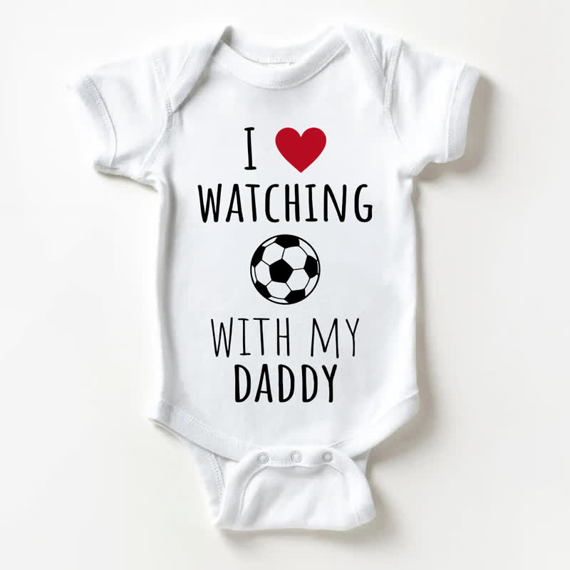 I WATCHING WITH MY DADDYベビーサッカーホワイトボディスーツ - 白 - 18～24ヶ月 - image 1