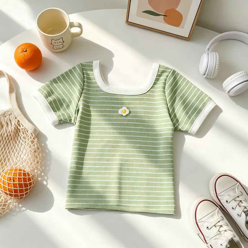 幼児・女の子用 花柄/フルーツ柄パッチTシャツ - 緑 - 6～7歳 - image 2