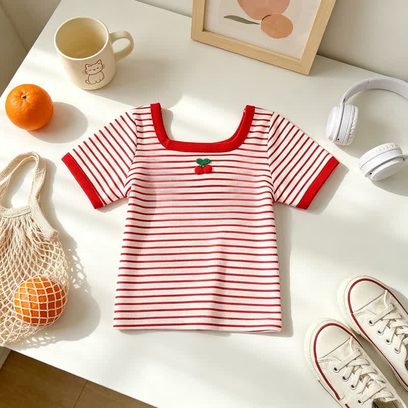 幼児・女の子用 花柄/フルーツ柄パッチTシャツ - 赤 - 6～7歳 - image 4